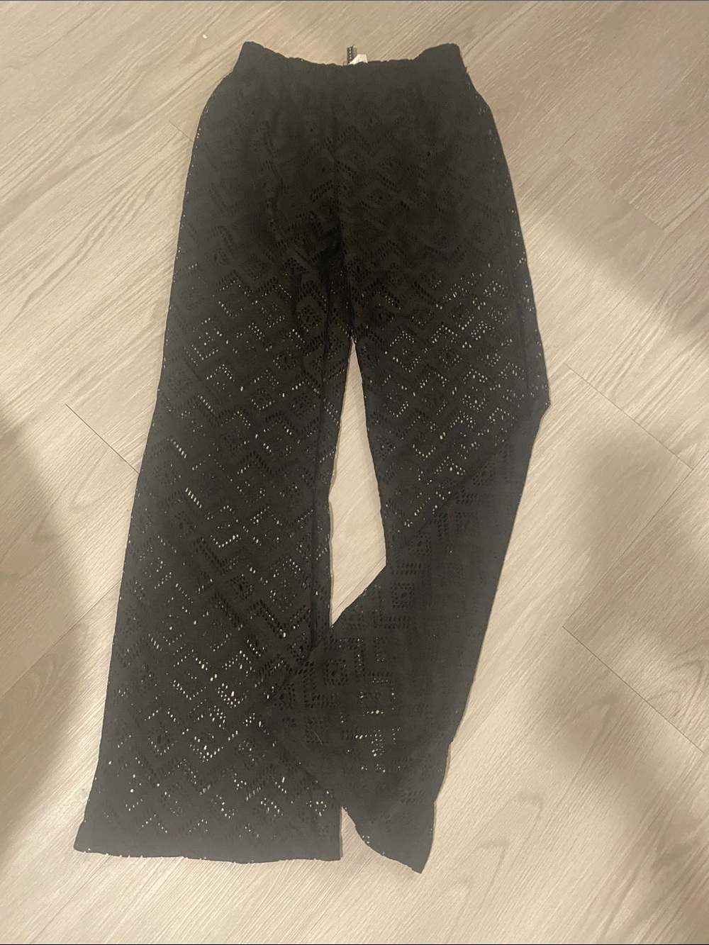 Black Crochet Knit Pants - Lightweight lined shorts attached